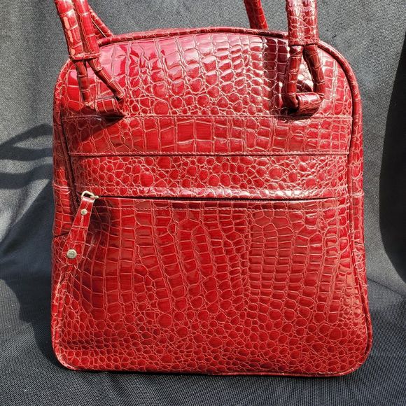 Samantha Brown Travel Bag Carry On Croc Embossed Red Weekender Handles 15x14x9" - Picture 4 of 16
